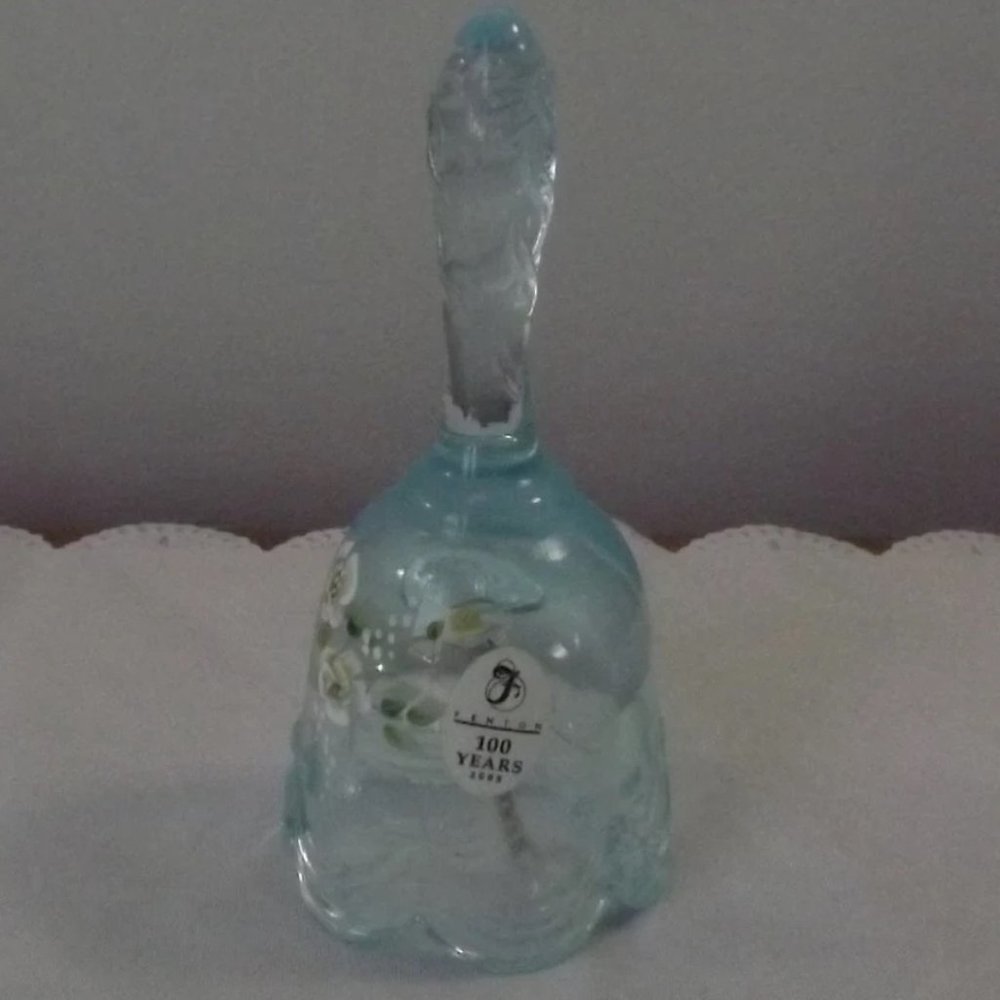 Fenton Glass Blue Hand-painted Bell with Flowers, 100 Years! - Picture 4 of 10